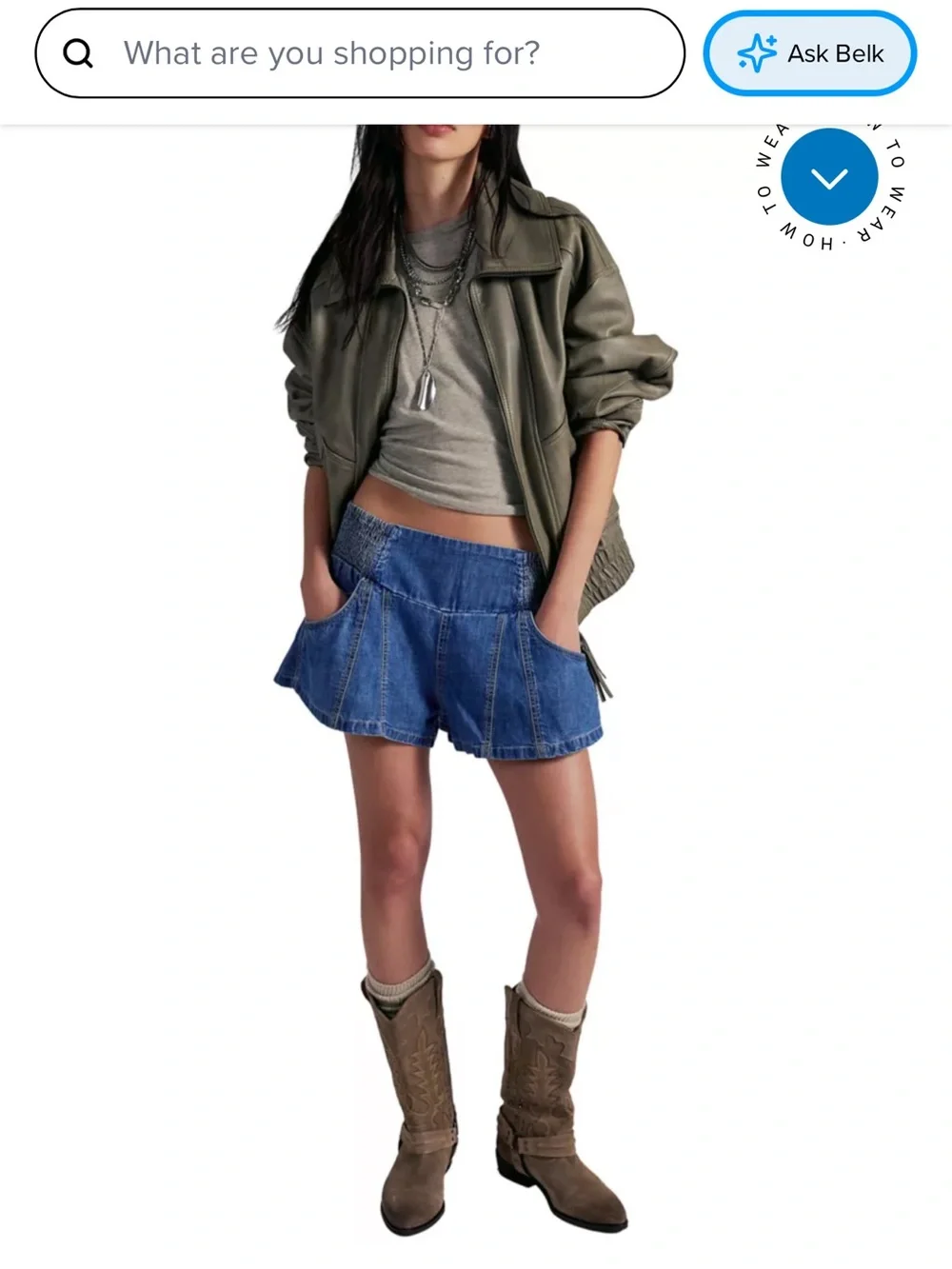 We The Free Luna pull on Blue baggy Denim elastic waist Shorts size large